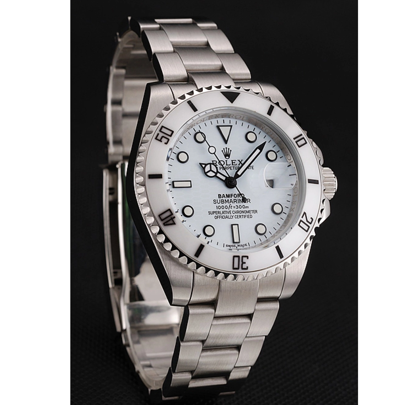 MiroTime 0711 Swiss Rolex Submariner Bamford White Dial Stainless Steel Bracelet 1453978